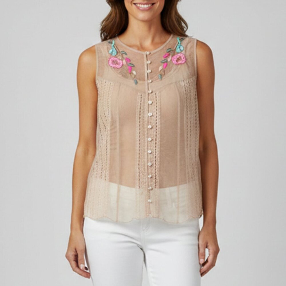 Matthew Williamson Embroidered Beaded Pearl Button Down Cape Nude Vest